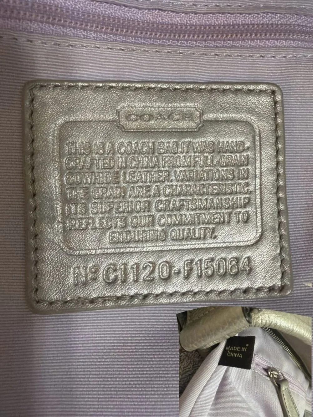 Coach Soho Duffle Convertible Bag F15064 Metallic Silver Pebbled Leather Hobo